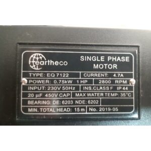 0.75kW EarthEco single phase Pump - Image 3