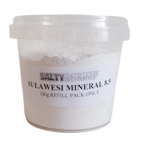 SaltyShrimp Sulawesi Mineral 8.5 Refill - 110G Sulawesi mineral 8.5contains all the important minerals and trace elements for health, well-being and the rich colors of the well-known shrimp species from this region. It promotes microbial regeneration in organic filter substrates. The risk of dangerous germs is also reduced by promoting antagonistic (counteracting) microflora. Increases the carbonate hardness and total hardness in the ratio KH/GH = 0.78/1.0. Note Since there are still difficulties in breeding the very sensitive shrimp from Lake Towuti (e.g. the harlequin shrimp - Caridina woltereckae or red stripe shrimp - Caridina striata), we undertook a trip to the lakes after 2008, most recently in 2011 to find out more about the exact living conditions to be examined on site and to have water samples analyzed. The results of the water analyzes showed fundamental differences in the water chemistry of the lakes of the Malili system compared to generally known lake water types, so that we had to completely reassemble the constellation of minerals here; this resulted in the Sulawesi mineral 8.5. The less sensitive Sulawesi shrimp such as the cardinal shrimp (Caridina dennerli) can be kept and trained well with Sulawesi Mineral 7.5 and Sulawesi Mineral 8.5. With the very sensitive shrimp species, we hope for better long-term success with the Sulawesi Mineral 8.5, which was modeled almost identically to the water chemistry of Lake Towuti. Instructions for use Stir the Sulawesi salt Sulawesi Mineral 8.5 into the water outside of the aquarium. It only dissolves over a few days with the addition of CO2. With a normal amount of CO2 (one bubble per second), the salt dissolves completely in about 3-4 days. After the addition of CO2, the water must then be aerated with an aerator for at least 3 hours in order to expel the CO2 again. The water is then ready for use. A temperature adjustment to the aquarium water is recommended. Undissolved particles should be added to the aquarium. Close the can after each use. dosage Harden osmosis water, rainwater, fully desalinated water, etc. with Sulawesi Mineral 8.5 to approx. 7 °dH and conductance approx. 220 +/- 40 µS (microsiemens), which corresponds to approximately one level measuring spoon (approx. 3 g) to 20 Litre water. Measuring spoon included. Contents • 110 g (sufficient for approx. 733 l) • Measuring spoon included • Resealable screw -top jar Minerals and trace elements are vital for shrimp, crabs, snails and fish and also essential for a functioning biological system in the aquarium. A deficiency or imbalance often leads to serious problems and this is reflected, for example, in poor plant growth, algae formation, up to abnormal behavior or even loss of the aquarium inhabitants. Water conditioning mineral salts from SaltyShrimpprevent this, they are the further development in terms of remineralization, as well as trace element requirements and were specially developed and manufactured by us for use in the aquarium. They improve living conditions and provide all the important minerals and trace elements in the water that residents need for well-being and health. In addition, SaltyShrimp - mineral products strengthen the activity of the important filter bacteria and improve plant growth, for a healthy and stable biological system in the aquarium. Here at Aquarium Shrimp UK we sell a broad range of Aquarium Shrimp, Snails, Food, Botanicals and Other Products. Combined Shipping: We combine shipping on all orders. To do this please add pr
